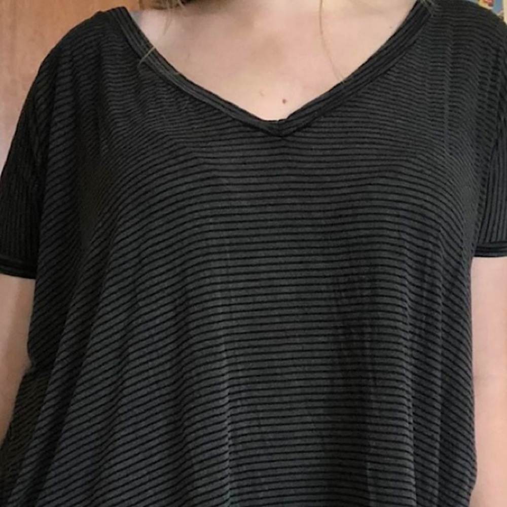 Brandy Melville Grey and Black High Low V-neck